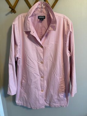 Lands' End Pink Button Front Car Coat Trench rain and wind resistant Size Large